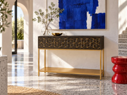 Sevenoaks Grey-Finished Mango Wood Console Table – Contemporary Natural Hallway Table - thumbnail 1