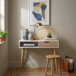 Oslo Console Table 1 Drawer 1 Shelf in White and Black Matt