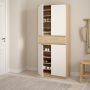 Naia Tall Shoe Cabinet with 4 Doors and 1 Drawer in Oak and White - thumbnail 1