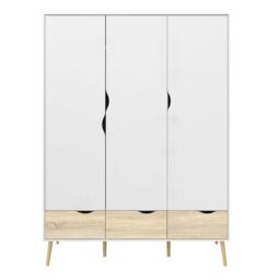 Oslo Wardrobe 3 Doors 3 Drawers in White and Oak - thumbnail 3