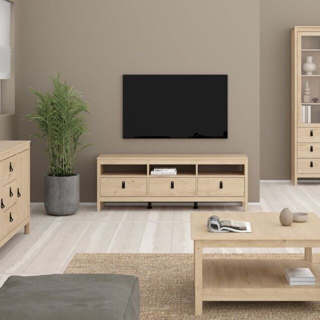 Barcelona TV Unit 3 Drawers in Jackson Hickory Oak - image 1