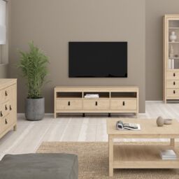 Barcelona TV Unit 3 Drawers in Jackson Hickory Oak