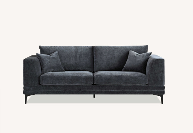 Aluxo Lenox Sofa Range in Sophisticated Steel Velvet - 3 SEATER