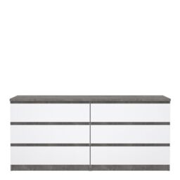 Naia Wide Chest of 6 Drawers in Concrete and White High Gloss - thumbnail 3