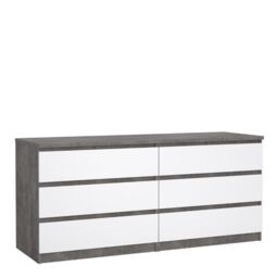 Naia Wide Chest of 6 Drawers in Concrete and White High Gloss - thumbnail 2