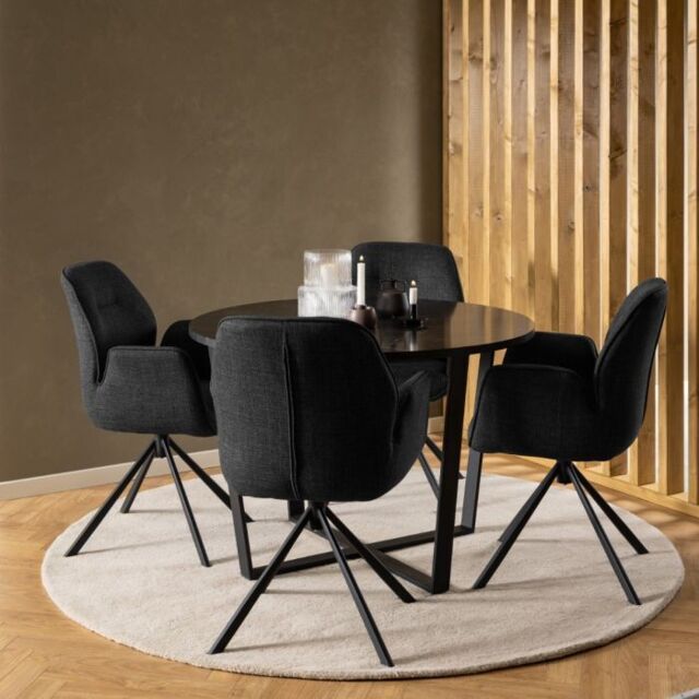 Amble Round Dining Table with Black Marble Melamine Top & Black Legs 110x75cm - image 1