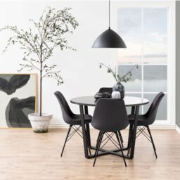 Amble Round Dining Table with Black Marble Melamine Top & Black Legs 110x75cm - thumbnail 3