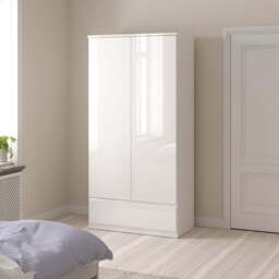 Naia Wardrobe with 2 Doors 1 Drawer in White High Gloss - thumbnail 5