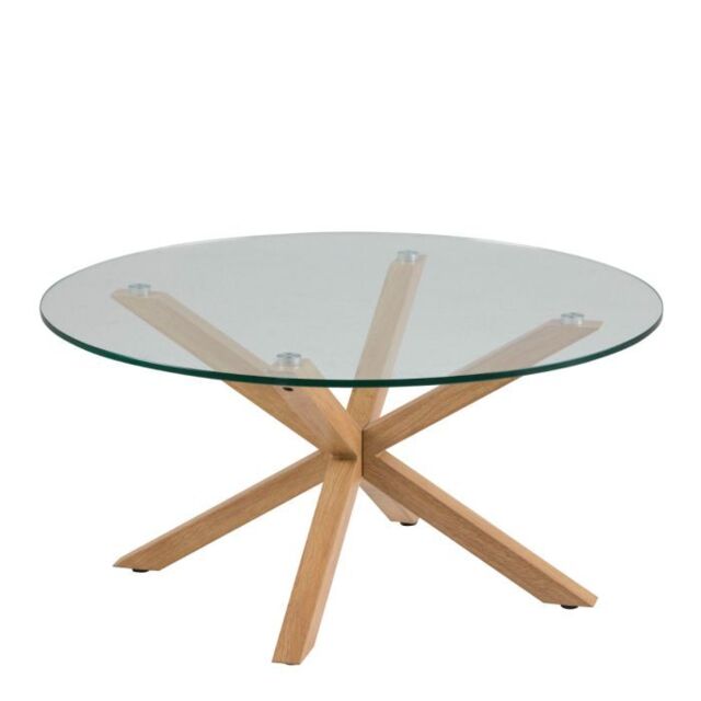 Heaven Circular Coffee Table with Smoked Glass Top and Oak Base - image 1