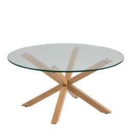 Heaven Circular Coffee Table with Smoked Glass Top and Oak Base - thumbnail 1