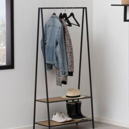 Seaford Black Metal Clothes Rack with 2 Oak Shelves - thumbnail 1