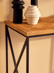Leatherhead Console Table with Natural Parquet Top – Elegant Contemporary Hallway Table - thumbnail 2
