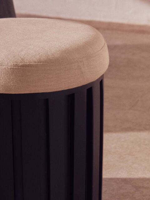 Forma Ridge Base Mango Wood Stool – Black Finish with Texture Fabric - image 1