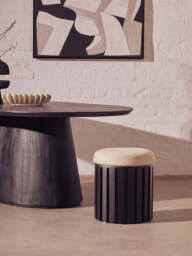Forma Ridge Base Mango Wood Stool – Black Finish with Texture Fabric - thumbnail 3