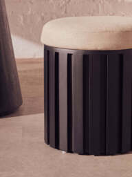 Forma Ridge Base Mango Wood Stool – Black Finish with Texture Fabric - thumbnail 2