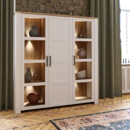 Large Display Cabinet with 4x LED Lights in White & Riviera Oak – Bohol Collection - thumbnail 3