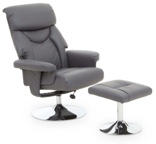 Verse Reclining Chair & Footstool – Grey Leather Effect