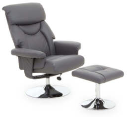 Verse Reclining Chair & Footstool – Grey Leather Effect