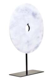 Round Calvion Large White Marble Dia Disc 30cm Sculpture - thumbnail 2