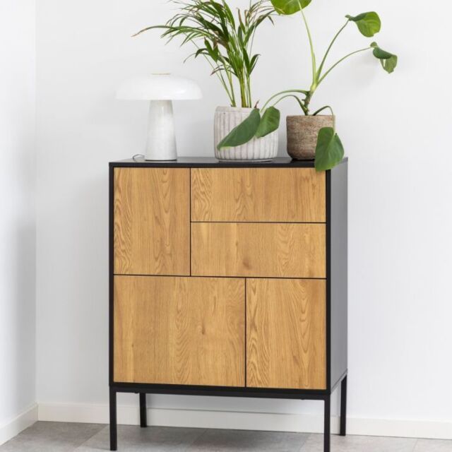 Seaford 3 Door 2 Drawer Sideboard in Black & Oak - image 1