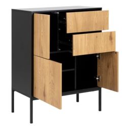 Seaford 3 Door 2 Drawer Sideboard in Black & Oak - thumbnail 4