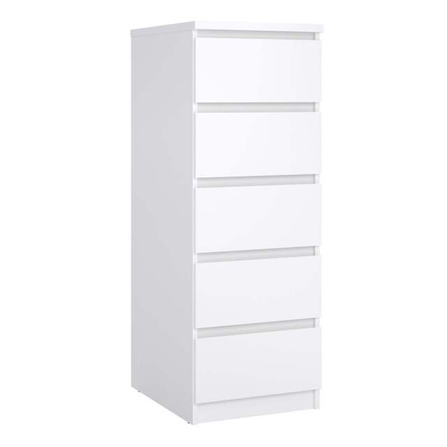 Naia Narrow Chest with 5 Drawers in White High Gloss - image 1