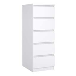 Naia Narrow Chest with 5 Drawers in White High Gloss
