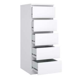 Naia Narrow Chest with 5 Drawers in White High Gloss - thumbnail 4