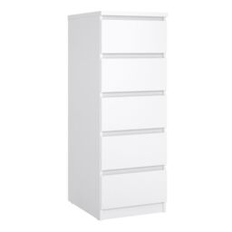 Naia Narrow Chest with 5 Drawers in White High Gloss - thumbnail 2