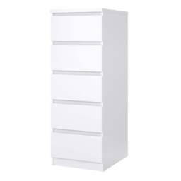 Naia Narrow Chest with 5 Drawers in White High Gloss - thumbnail 3