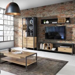 High Rock Wide TV Unit in Matt Black/Riviera Oak - thumbnail 1