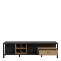 High Rock Wide TV Unit in Matt Black/Riviera Oak - thumbnail 3