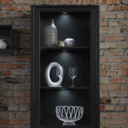 High Rock Wide Display Cabinet in Matt Black/Riviera Oak - thumbnail 2