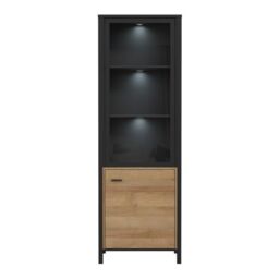 High Rock Wide Display Cabinet in Matt Black/Riviera Oak - thumbnail 5
