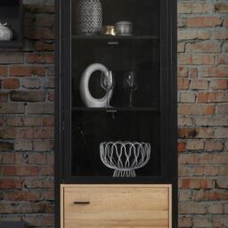 High Rock Wide Display Cabinet in Matt Black/Riviera Oak - thumbnail 4