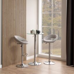Plump Light Grey Swivel Bar Stool with Open Back - thumbnail 1