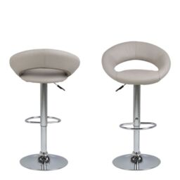 Plump Light Grey Swivel Bar Stool with Open Back - thumbnail 3