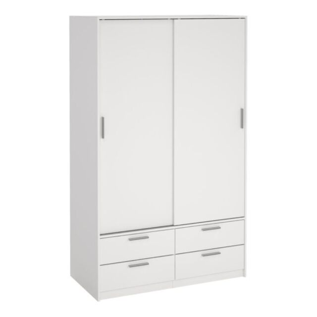 Line Wardrobe with 2 Sliding Doors and 4 Drawers in White - image 1