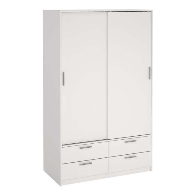 Line Wardrobe with 2 Sliding Doors and 4 Drawers in White - image 1