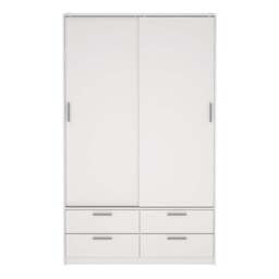 Line Wardrobe with 2 Sliding Doors and 4 Drawers in White - thumbnail 2