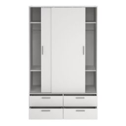 Line Wardrobe with 2 Sliding Doors and 4 Drawers in White - thumbnail 4