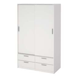 Line Wardrobe with 2 Sliding Doors and 4 Drawers in White - thumbnail 3