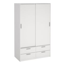 Line Wardrobe with 2 Sliding Doors and 4 Drawers in White - thumbnail 1