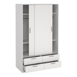 Line Wardrobe with 2 Sliding Doors and 4 Drawers in White - thumbnail 3