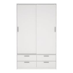Line Wardrobe with 2 Sliding Doors and 4 Drawers in White - thumbnail 2