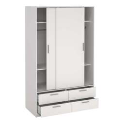 Line Wardrobe with 2 Sliding Doors and 4 Drawers in White - thumbnail 6