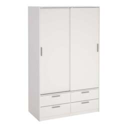 Line Wardrobe with 2 Sliding Doors and 4 Drawers in White - thumbnail 1