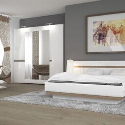Chelsea Bedroom 4 Door Wardrobe with Mirrored Panels in White & Truffle Oak Trim - thumbnail 3