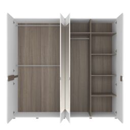 Chelsea Bedroom 4 Door Wardrobe with Mirrored Panels in White & Truffle Oak Trim - thumbnail 2