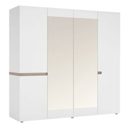 Chelsea Bedroom 4 Door Wardrobe with Mirrored Panels in White & Truffle Oak Trim - thumbnail 1
